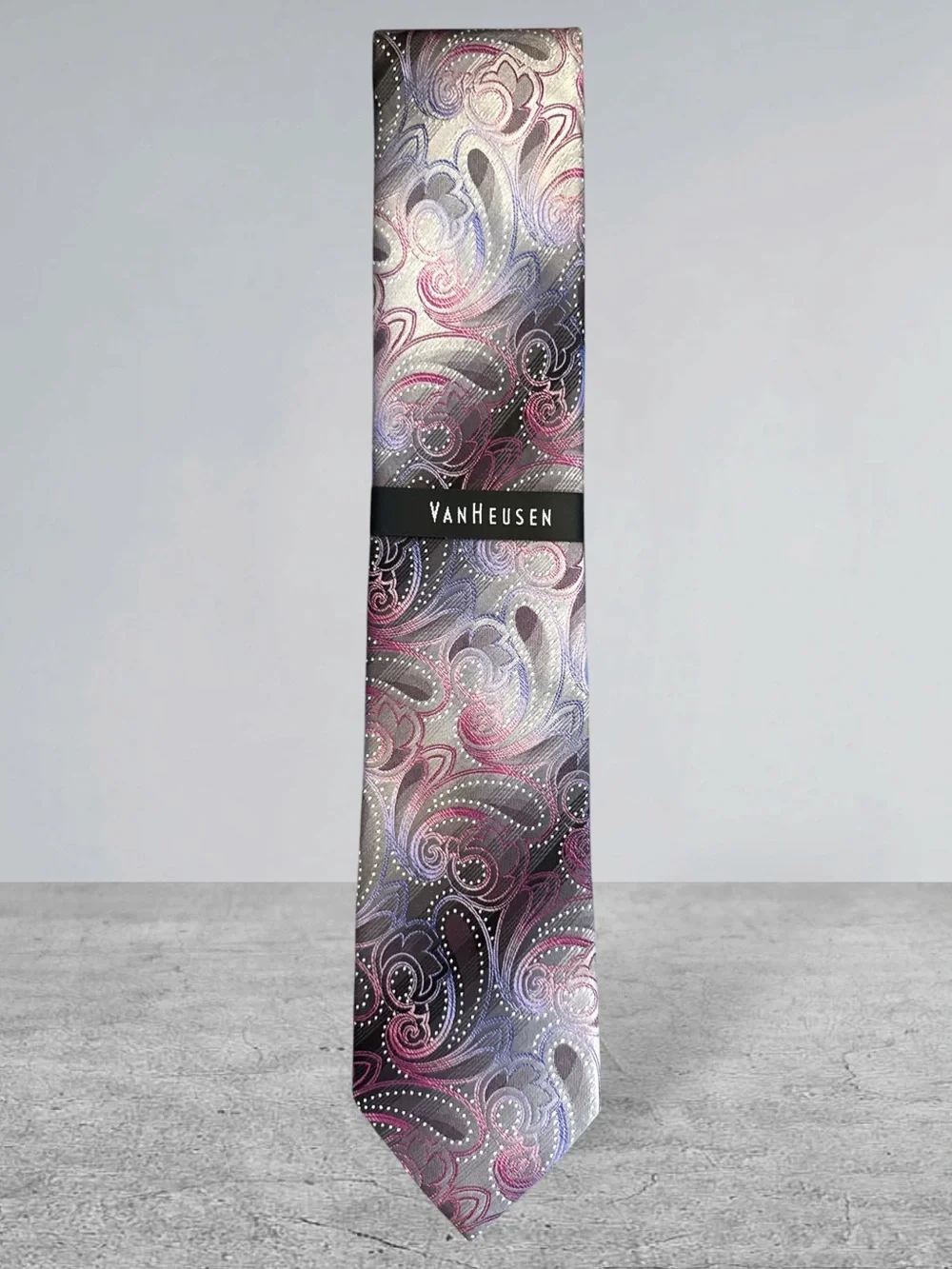Van Heusen Shaded Paisley Tie Featuring Intricate Purple And Gray Paisley Design